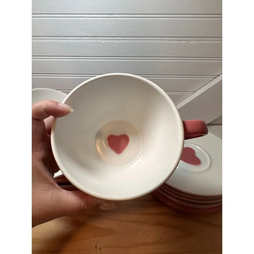 Vintage Starbucks Coffee Co Pink Heart Tea Set‎ Mug and Saucer Love 2005 Y2K